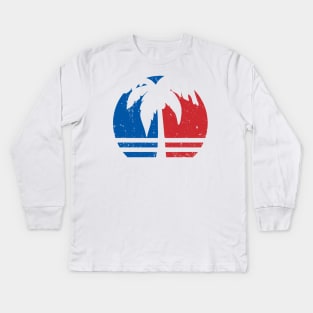 Vintage & Distressed American Flag Beach Sunset Kids Long Sleeve T-Shirt
